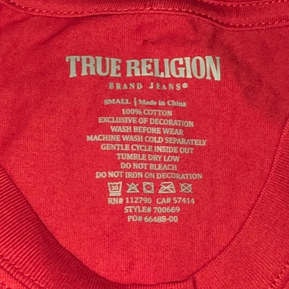 True Religion Mens Bubble Warp Embroidered Buddha Logo Tee Red‎ Small